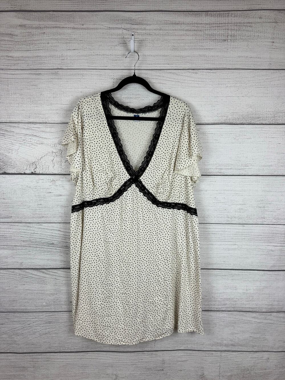 Old Navy Plus Size Ivory & Black Polka Dot Lace Trim Mini Dress Size Size 2X
